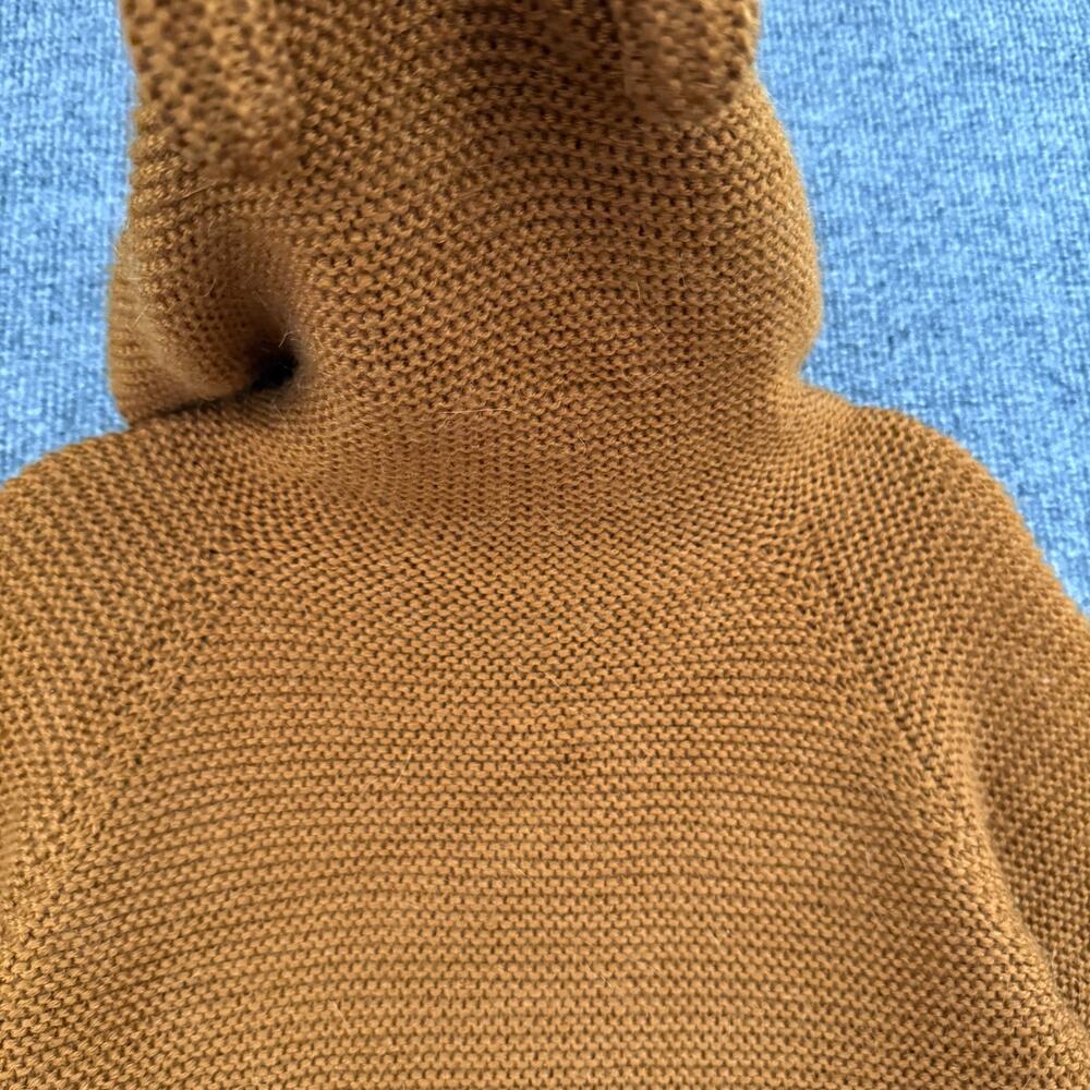 Hand Knit Hooded Cardigan Sweater Size 3/4 Brown Bear Ears Neutral Minimalist - Picture 6 of 8